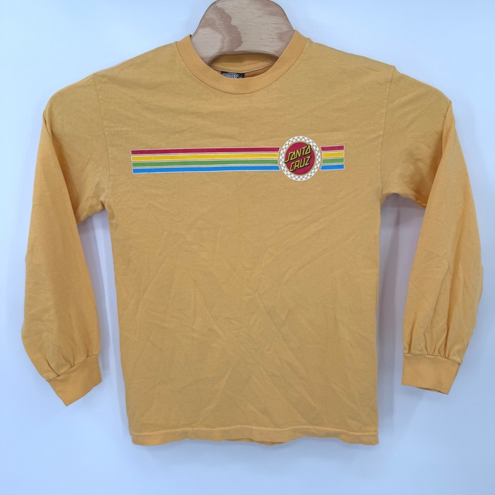 Santa‎ Cruz Long Sleeve T-Shirt Mens Small Yellow Dot Logo Rainbow Skate Graphic